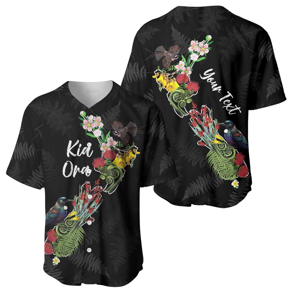 Kia Ora New Zealand Floral Personalized Baseball Jersey Black - Aussie Hoodie