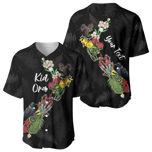 Kia Ora New Zealand Floral Personalized Baseball Jersey Black - Aussie Hoodie