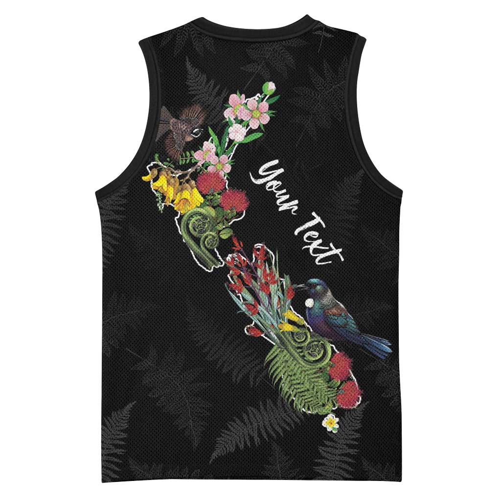 Kia Ora New Zealand Floral Personalized Basketball Jersey Black - Aussie Hoodie
