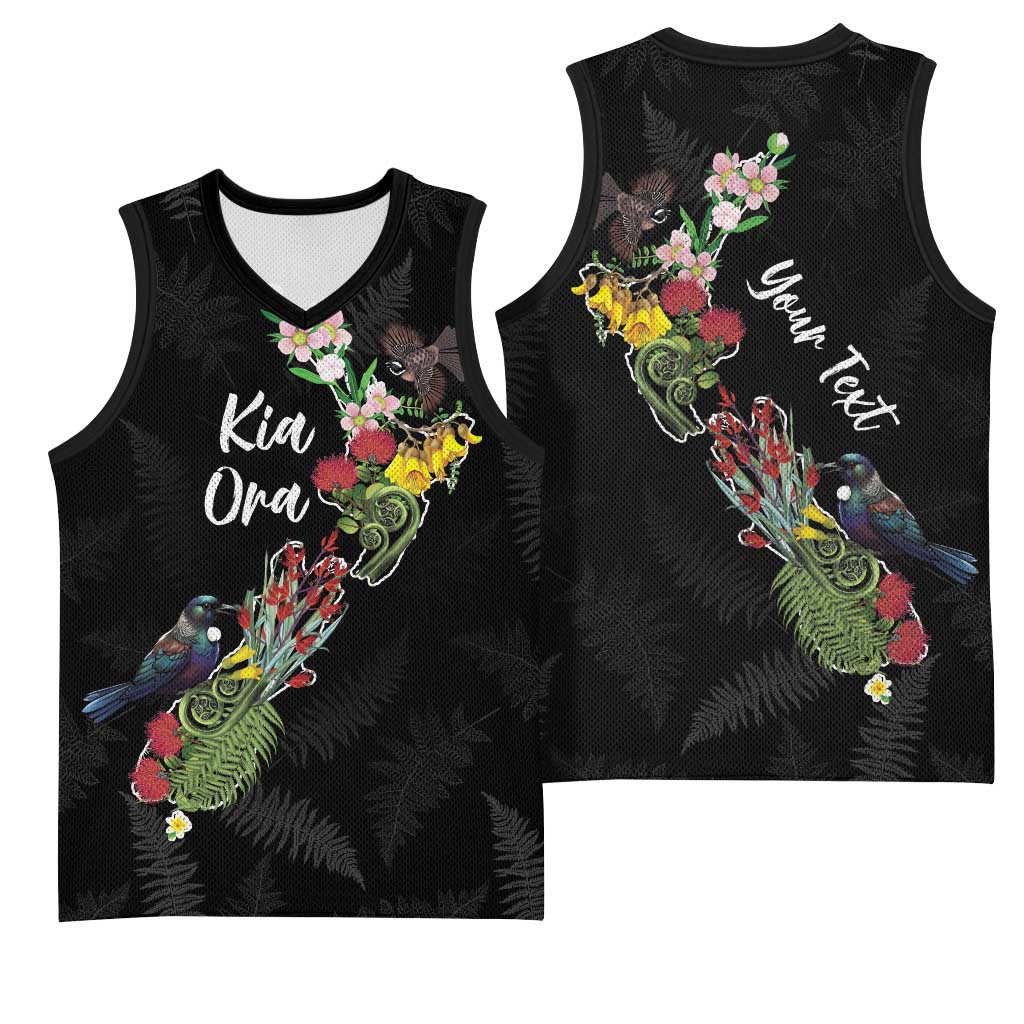 Kia Ora New Zealand Floral Personalized Basketball Jersey Black - Aussie Hoodie