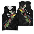 Kia Ora New Zealand Floral Personalized Basketball Jersey Black - Aussie Hoodie