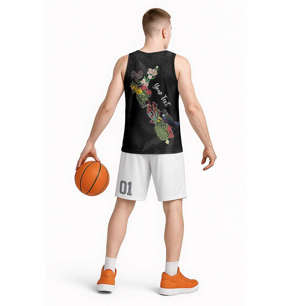 Kia Ora New Zealand Floral Personalized Basketball Jersey Black - Aussie Hoodie