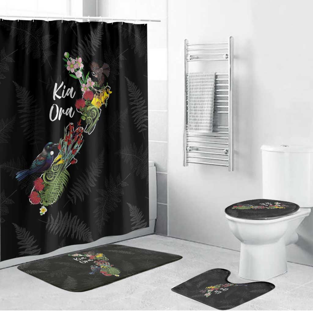 Kia Ora New Zealand Floral Bathroom Set Black - Aussie Hoodie