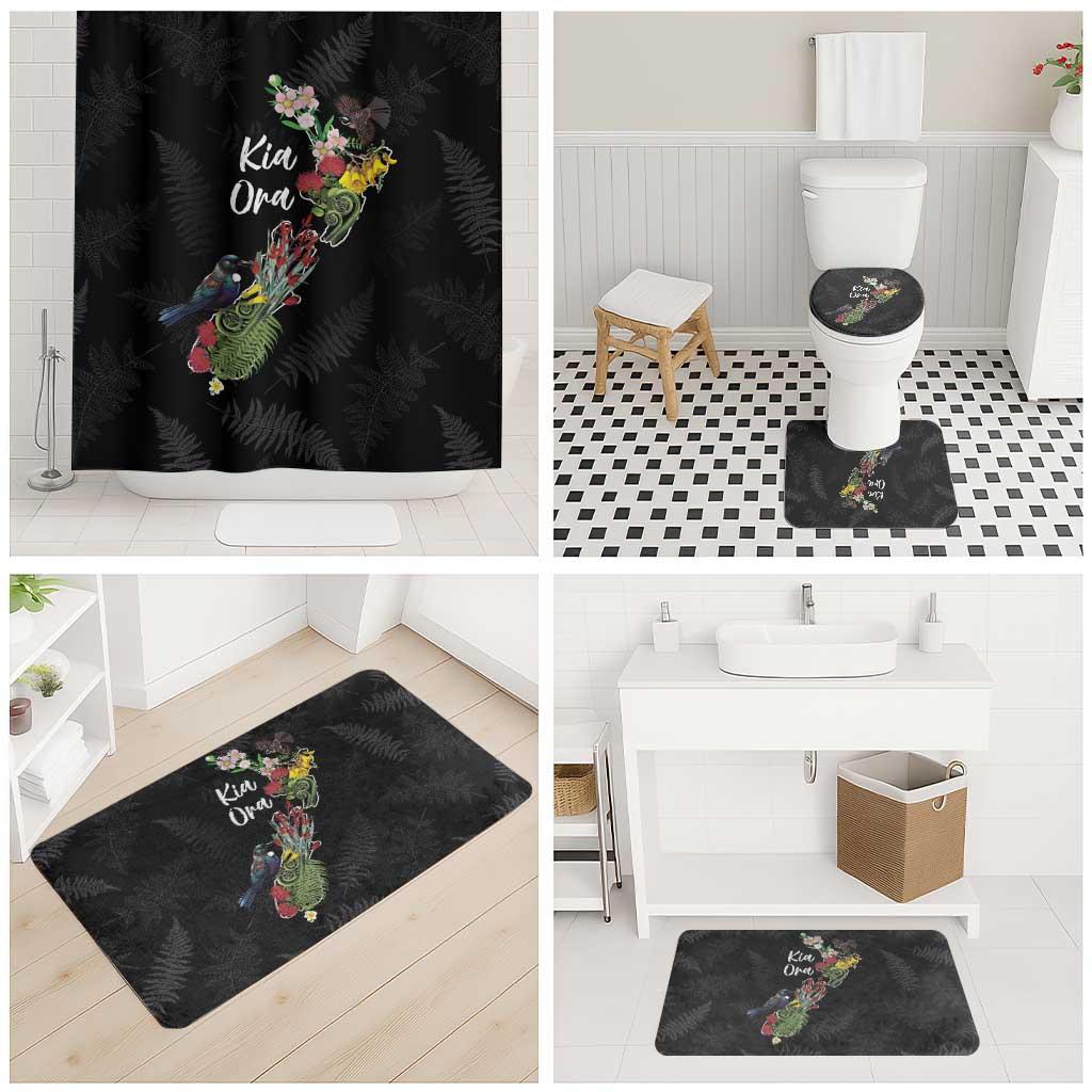 Kia Ora New Zealand Floral Bathroom Set Black - Aussie Hoodie