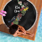 Kia Ora New Zealand Floral Beach Blanket Black - Aussie Hoodie