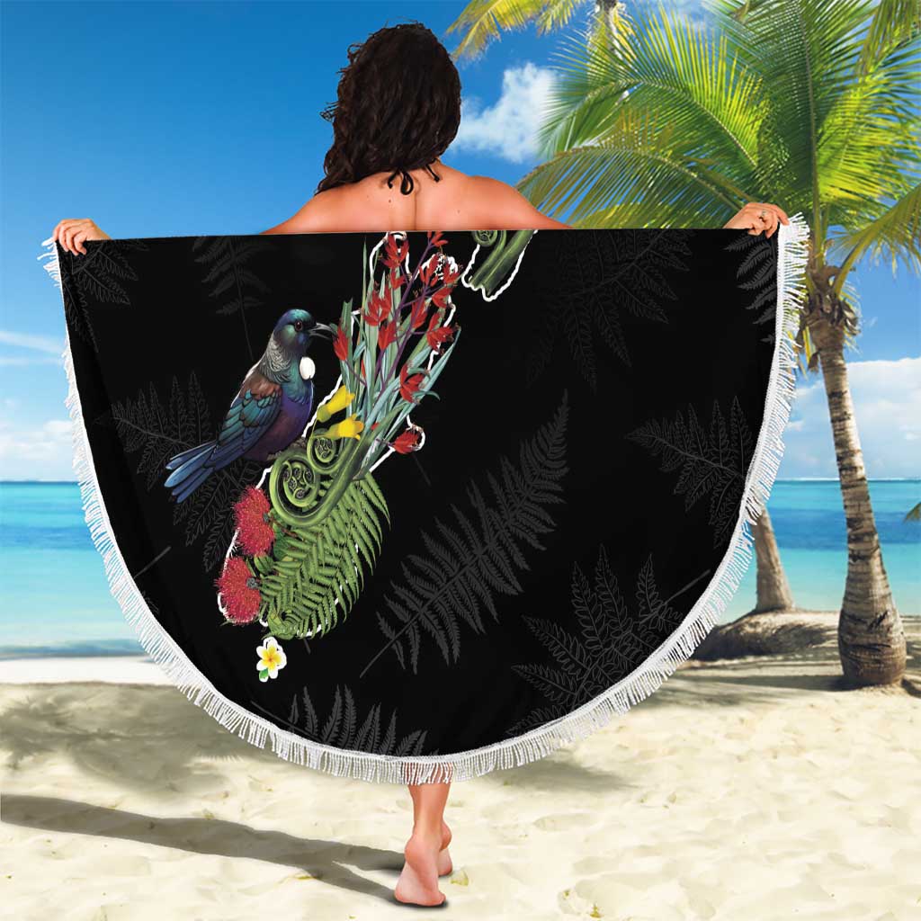 Kia Ora New Zealand Floral Beach Blanket Black - Aussie Hoodie