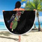 Kia Ora New Zealand Floral Beach Blanket Black - Aussie Hoodie