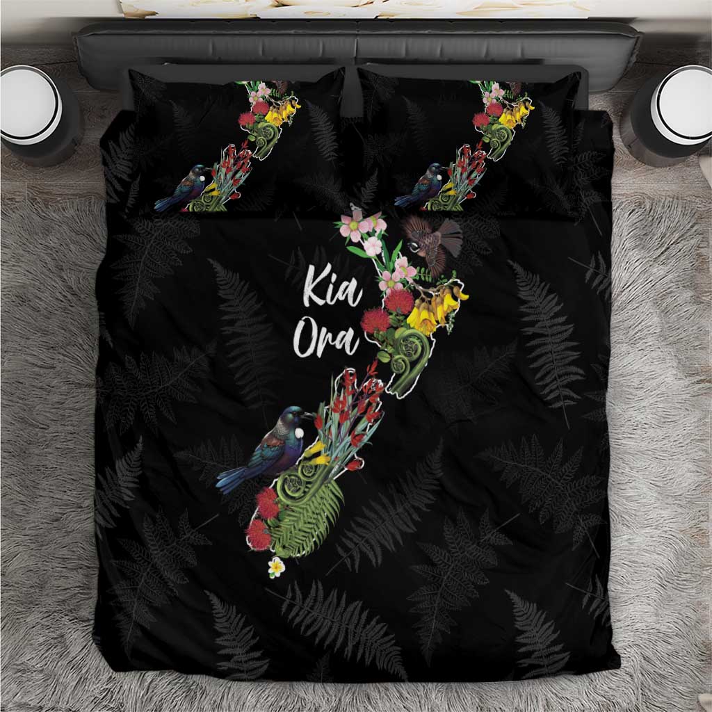 Kia Ora New Zealand Floral Bedding Set Black - Aussie Hoodie