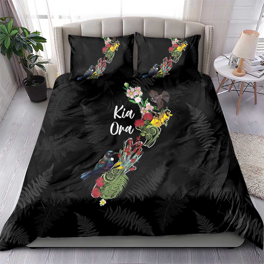 Kia Ora New Zealand Floral Bedding Set Black - Aussie Hoodie