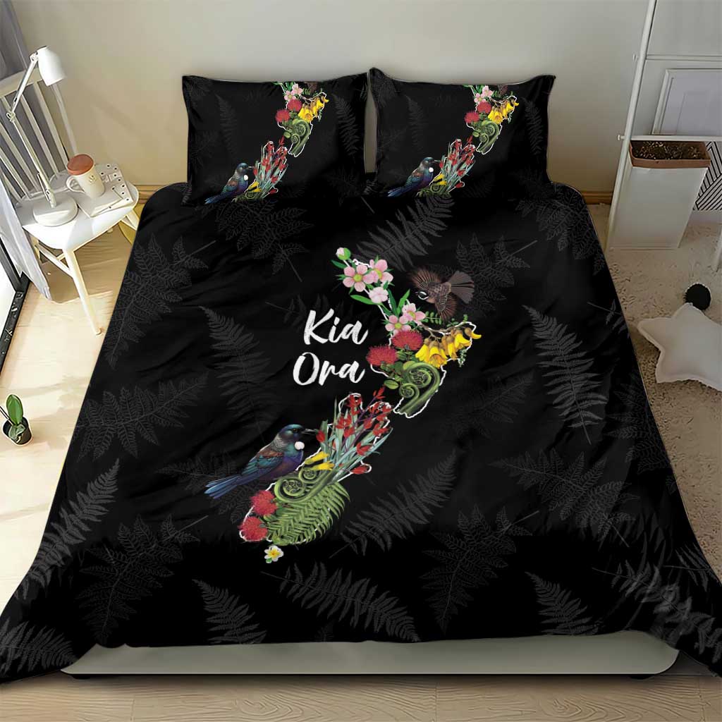 Kia Ora New Zealand Floral Bedding Set Black - Aussie Hoodie