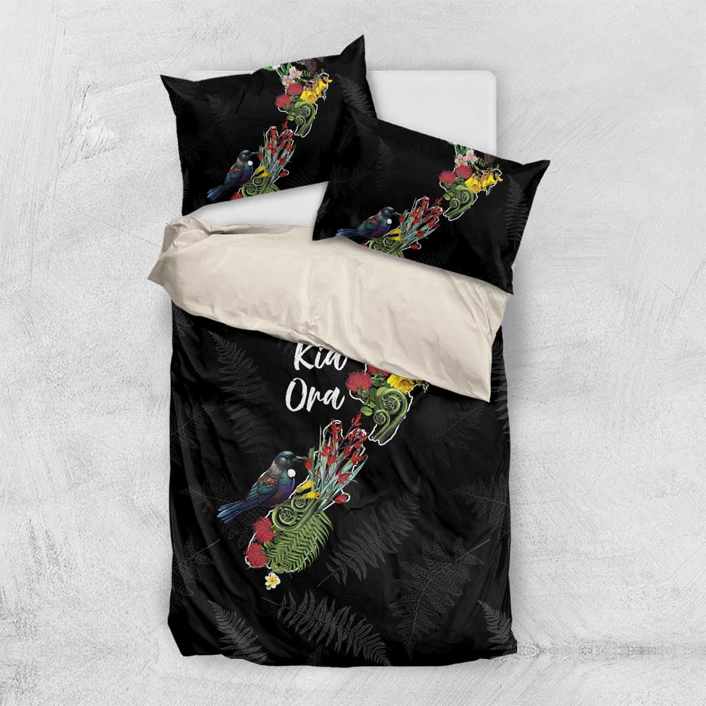Kia Ora New Zealand Floral Bedding Set Black - Aussie Hoodie