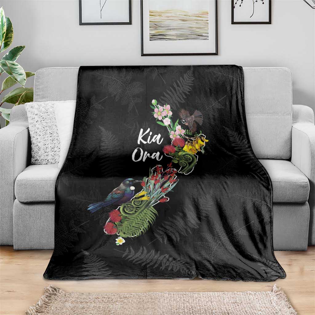 Kia Ora New Zealand Floral Blanket Black - Aussie Hoodie