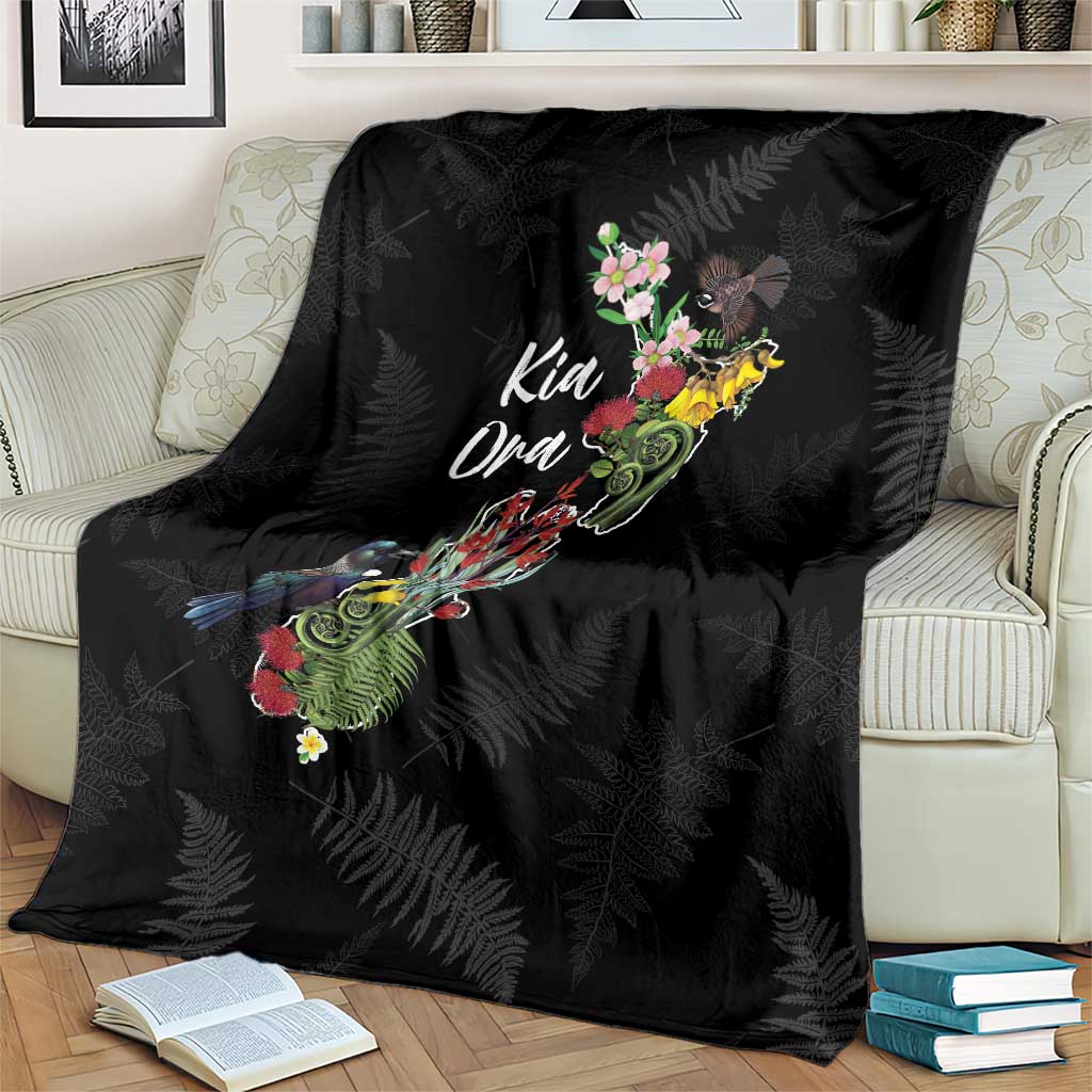 Kia Ora New Zealand Floral Blanket Black - Aussie Hoodie