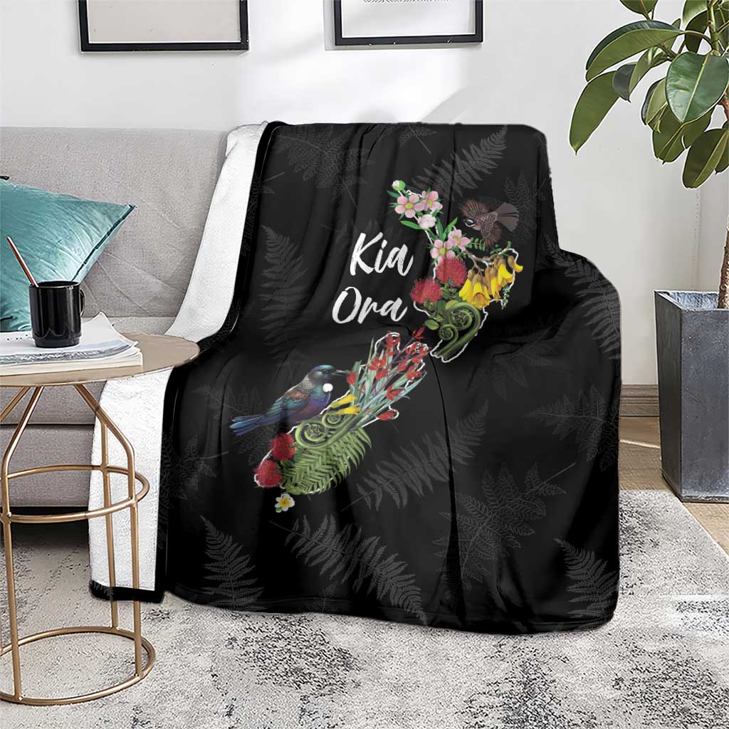 Kia Ora New Zealand Floral Blanket Black - Aussie Hoodie