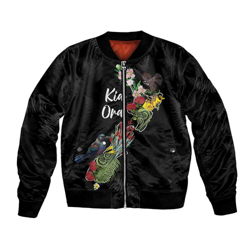 Kia Ora New Zealand Floral Personalized Bomber Jacket Black - Aussie Hoodie