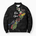 Kia Ora New Zealand Floral Personalized Bomber Puffer Jacket Black - Aussie Hoodie