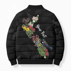 Kia Ora New Zealand Floral Personalized Bomber Puffer Jacket Black - Aussie Hoodie