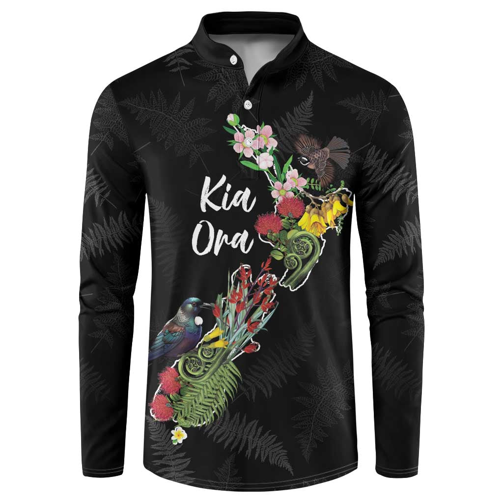 Kia Ora New Zealand Floral Personalized Button Sweatshirt Black - Aussie Hoodie