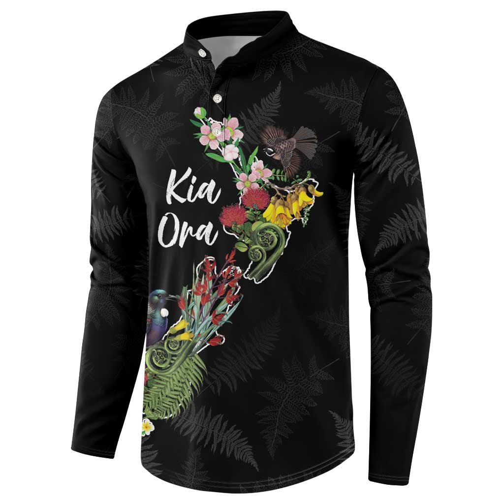Kia Ora New Zealand Floral Personalized Button Sweatshirt Black - Aussie Hoodie