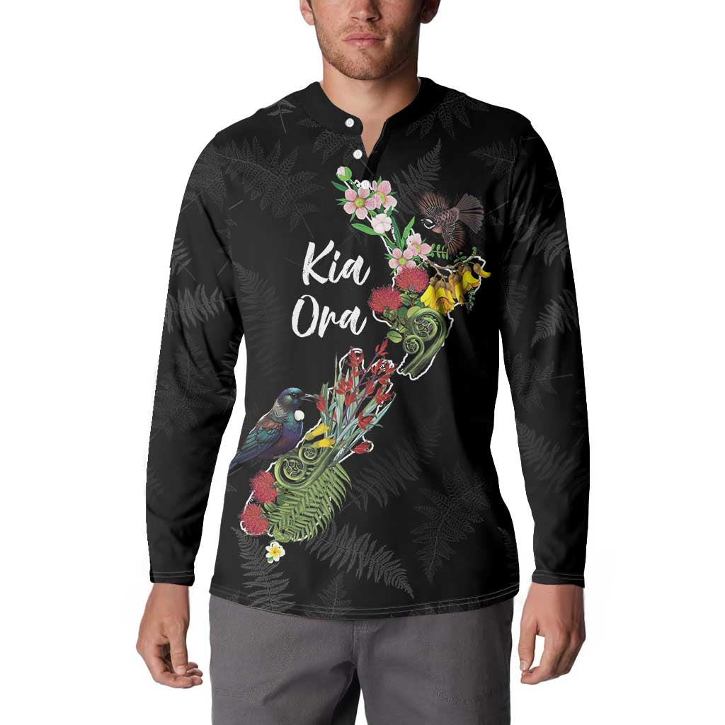 Kia Ora New Zealand Floral Personalized Button Sweatshirt Black - Aussie Hoodie