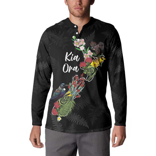 Kia Ora New Zealand Floral Personalized Button Sweatshirt Black - Aussie Hoodie