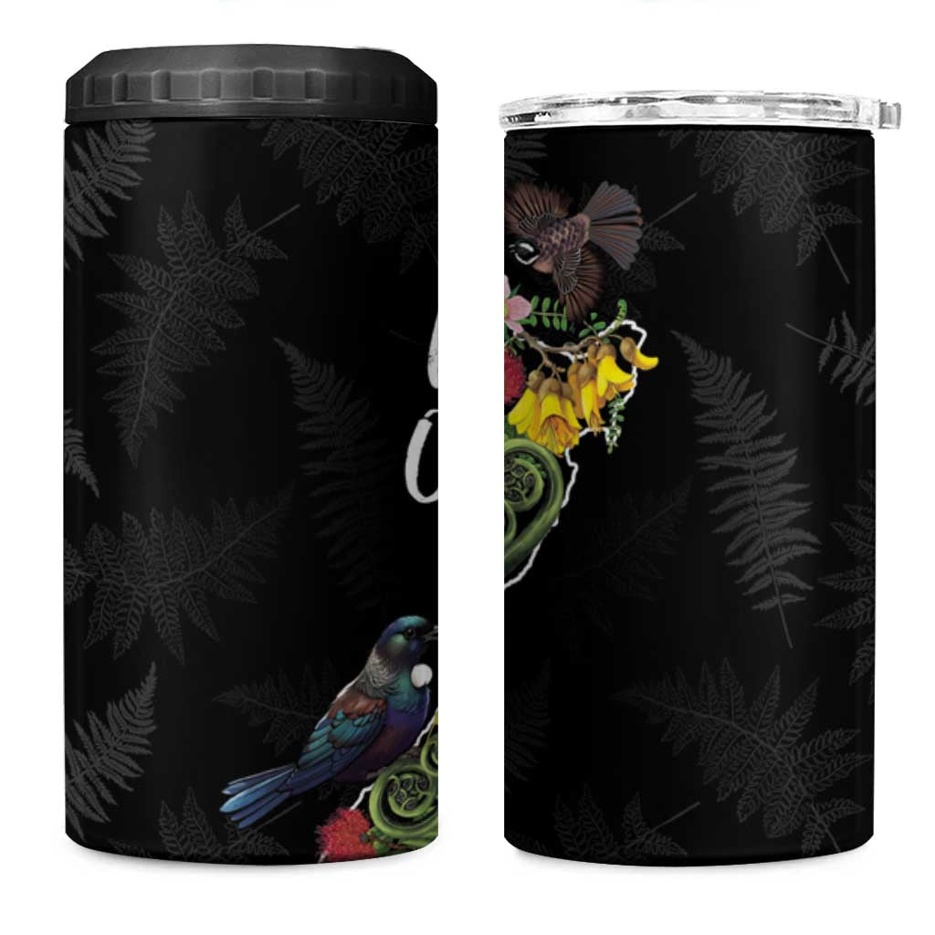 Kia Ora New Zealand Floral 4 in 1 Can Cooler Tumbler Black - Aussie Hoodie