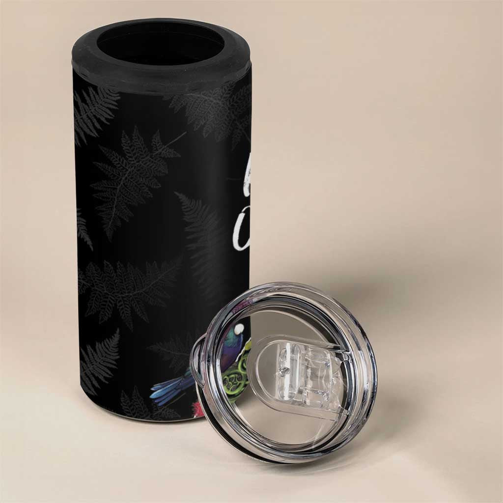 Kia Ora New Zealand Floral 4 in 1 Can Cooler Tumbler Black - Aussie Hoodie