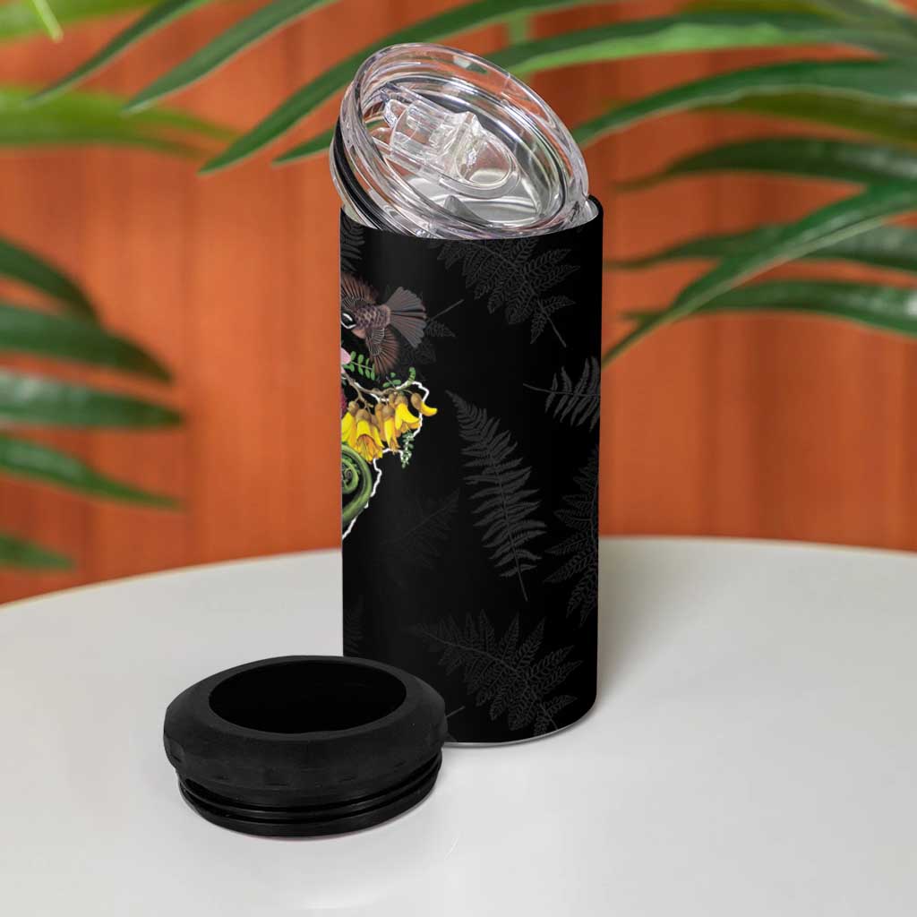 Kia Ora New Zealand Floral 4 in 1 Can Cooler Tumbler Black - Aussie Hoodie