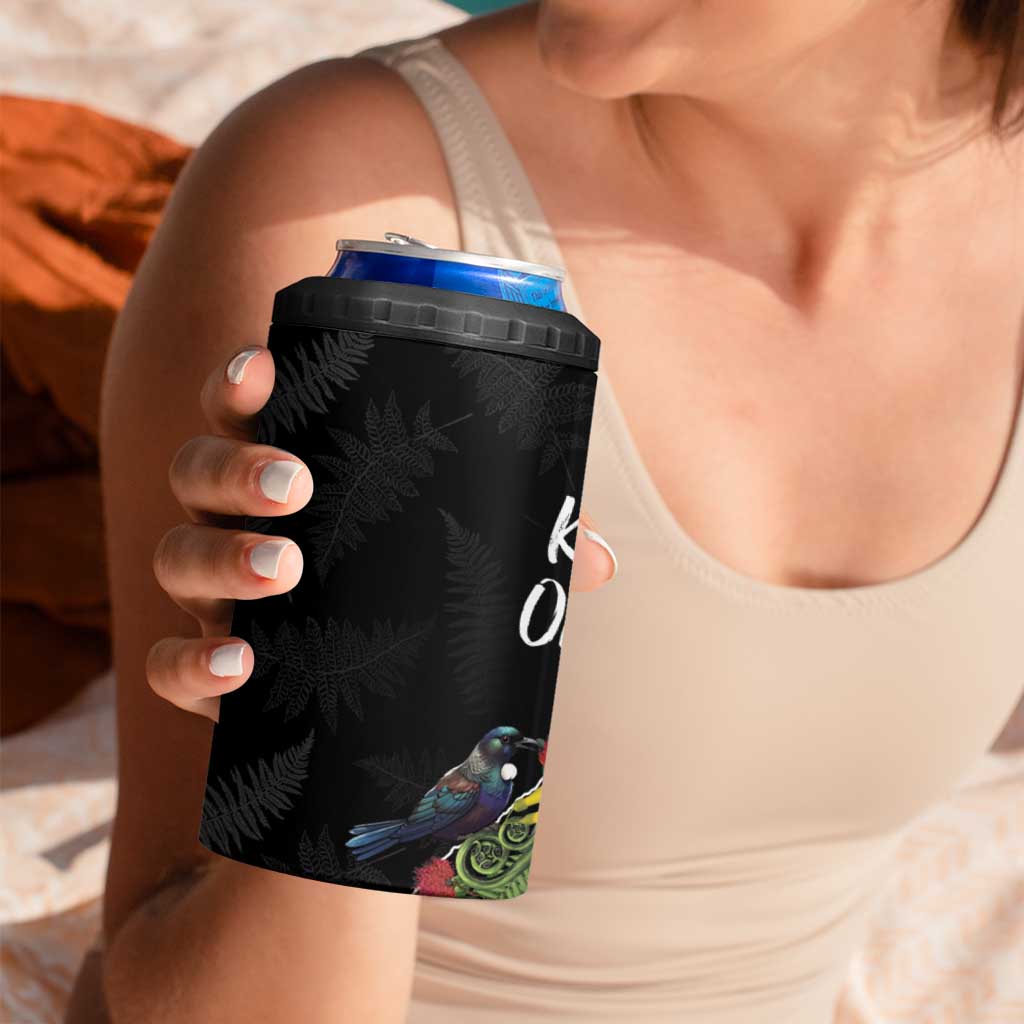 Kia Ora New Zealand Floral 4 in 1 Can Cooler Tumbler Black - Aussie Hoodie