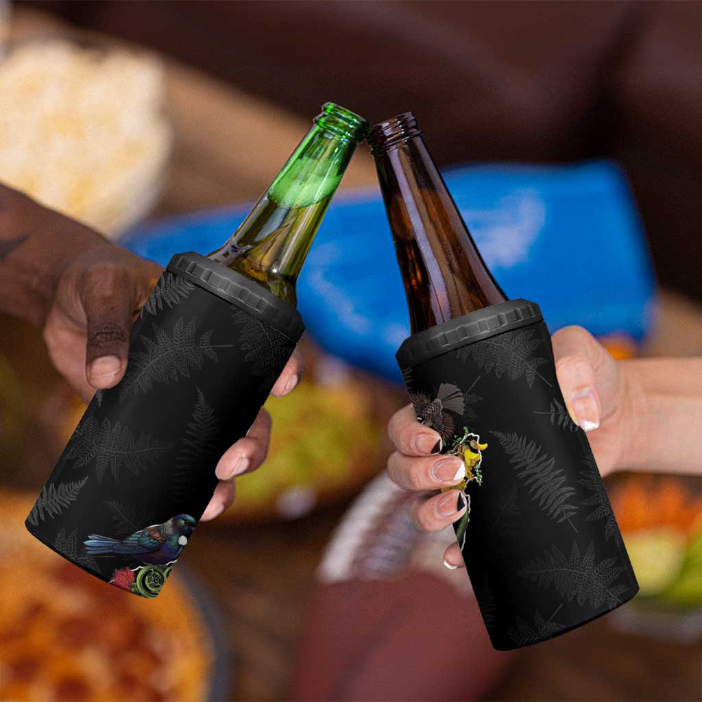 Kia Ora New Zealand Floral 4 in 1 Can Cooler Tumbler Black - Aussie Hoodie