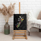 Kia Ora New Zealand Floral Canvas Wall Art Black - Aussie Hoodie