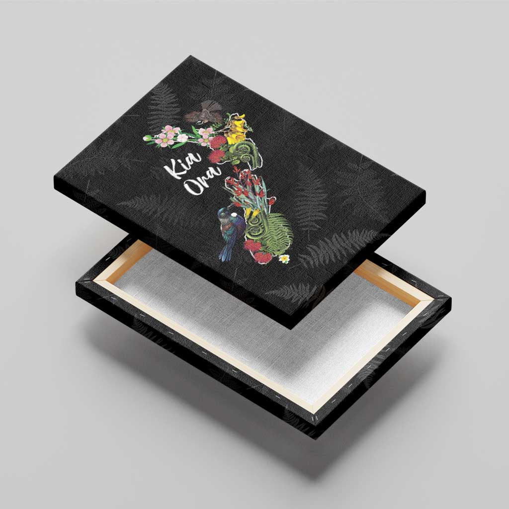 Kia Ora New Zealand Floral Canvas Wall Art Black - Aussie Hoodie