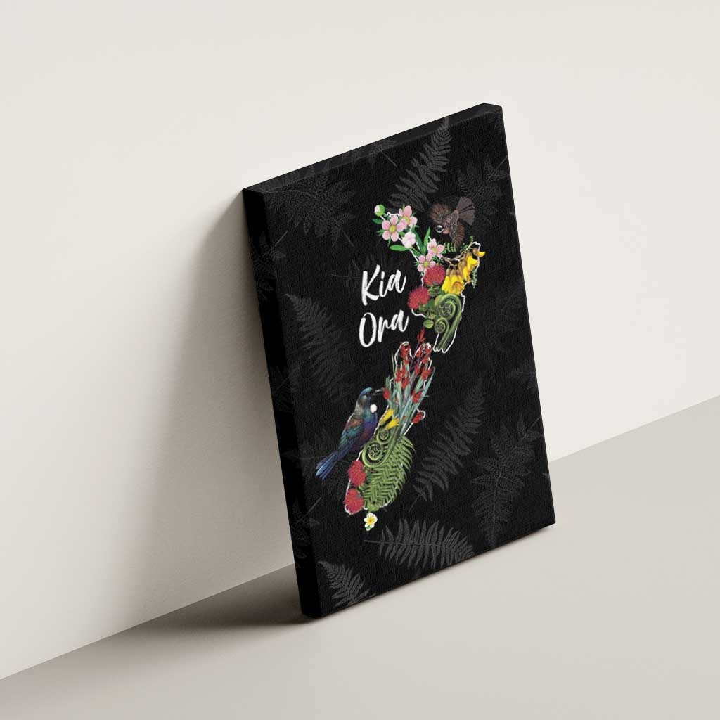 Kia Ora New Zealand Floral Canvas Wall Art Black - Aussie Hoodie