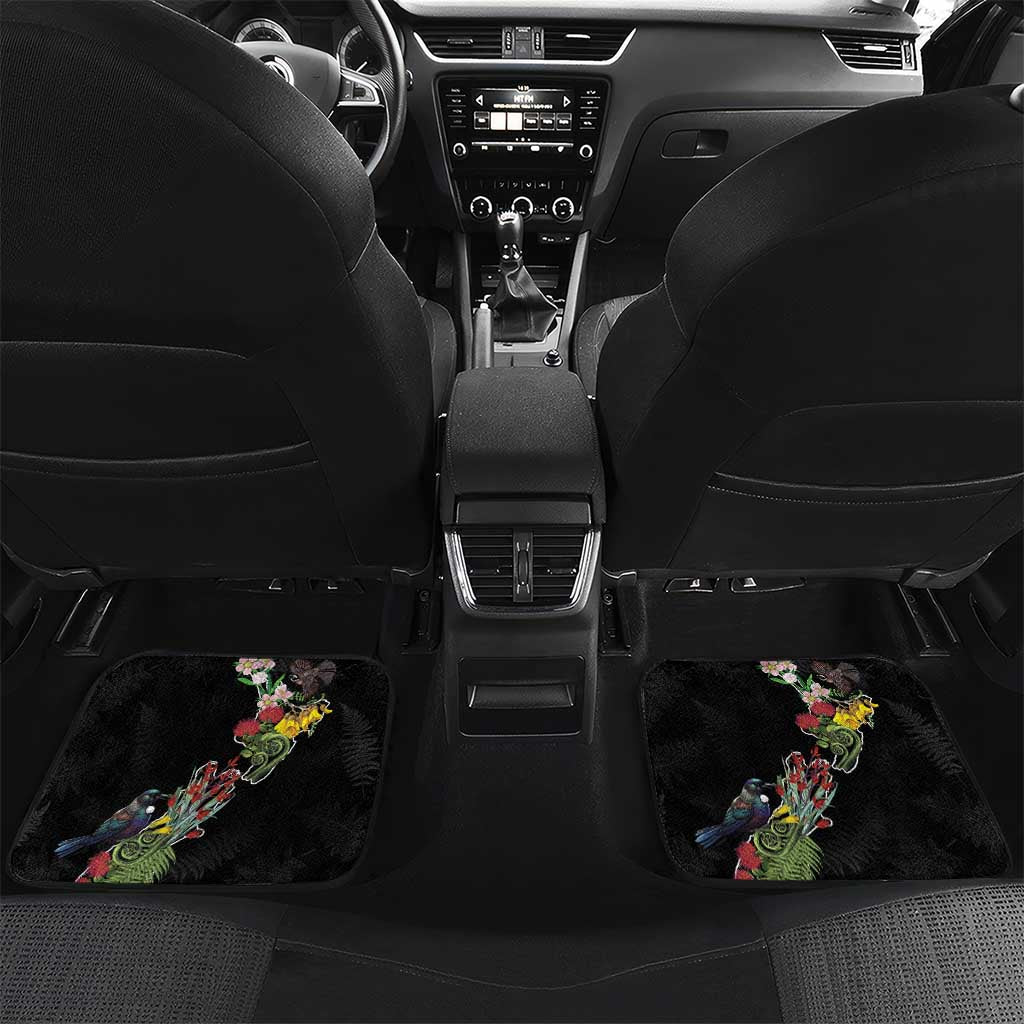 Kia Ora New Zealand Floral Personalized Car Mats Black - Aussie Hoodie