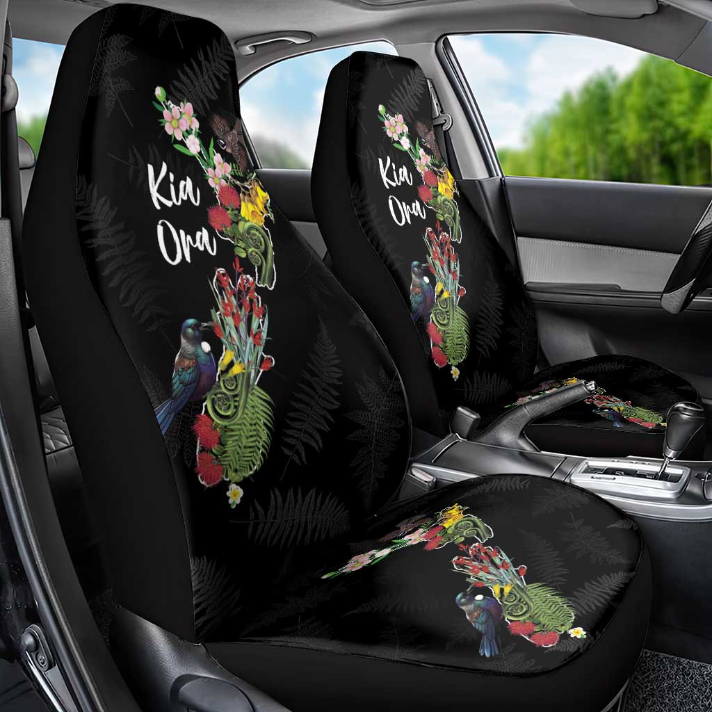 Kia Ora New Zealand Floral Car Seat Cover Black - Aussie Hoodie