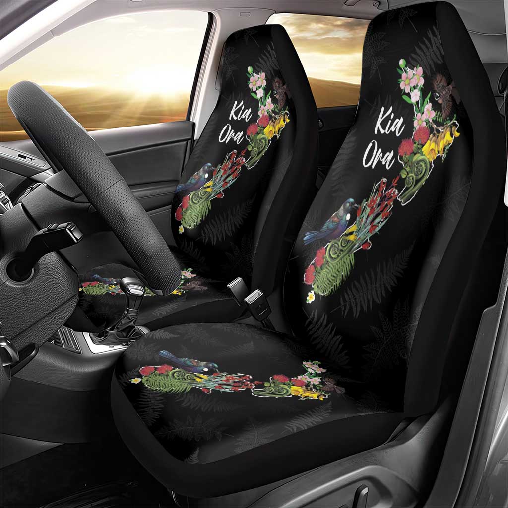 Kia Ora New Zealand Floral Car Seat Cover Black - Aussie Hoodie