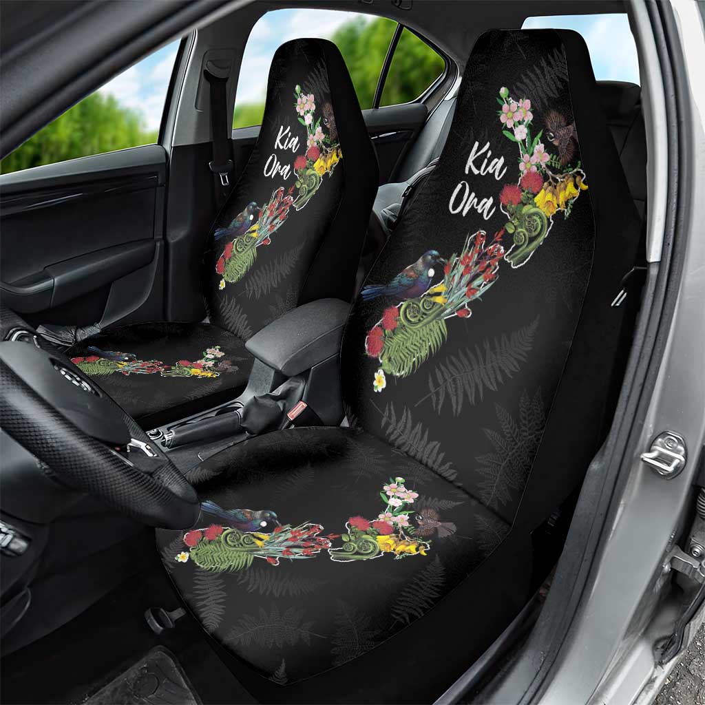 Kia Ora New Zealand Floral Car Seat Cover Black - Aussie Hoodie