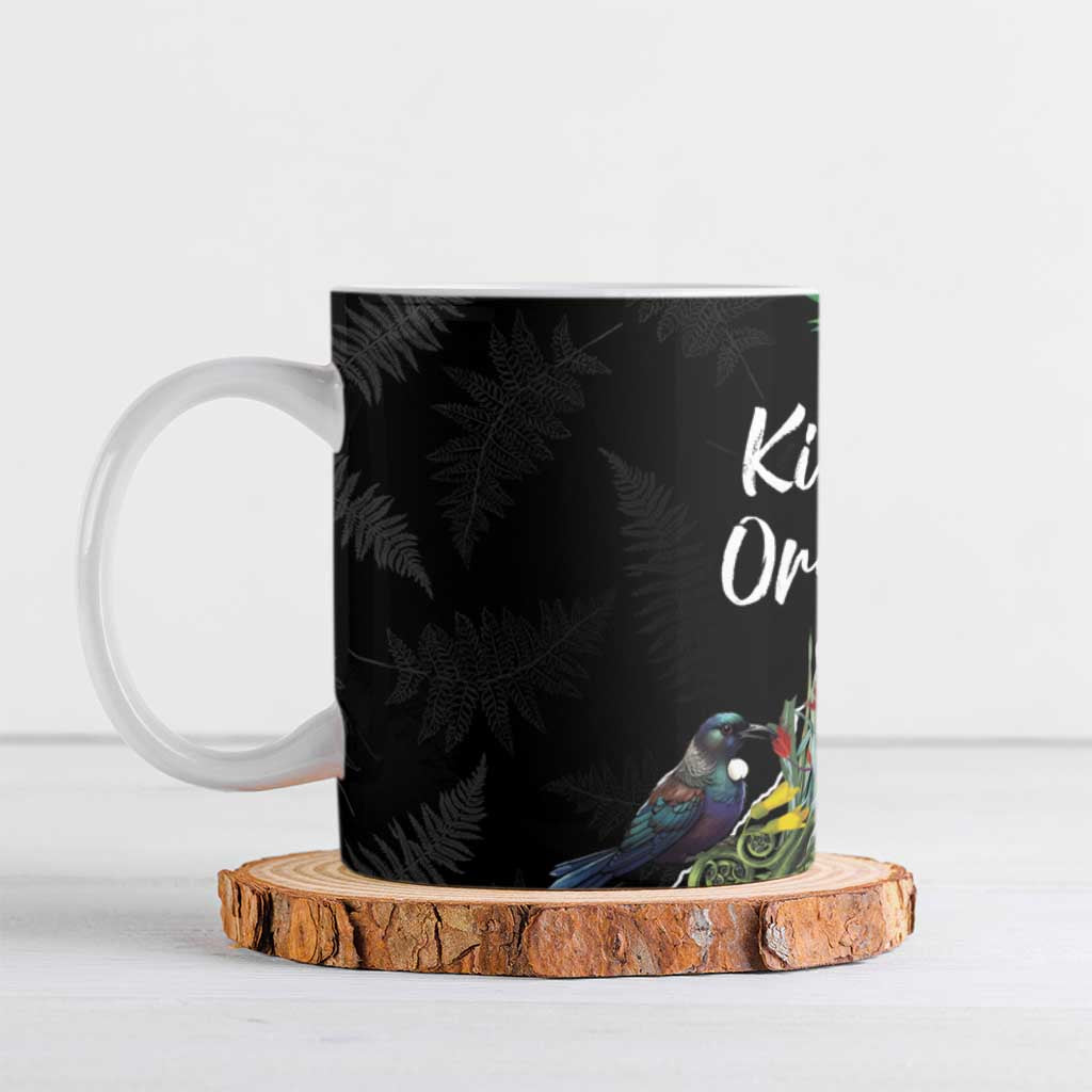 Kia Ora New Zealand Floral Ceramic Mug Black - Aussie Hoodie