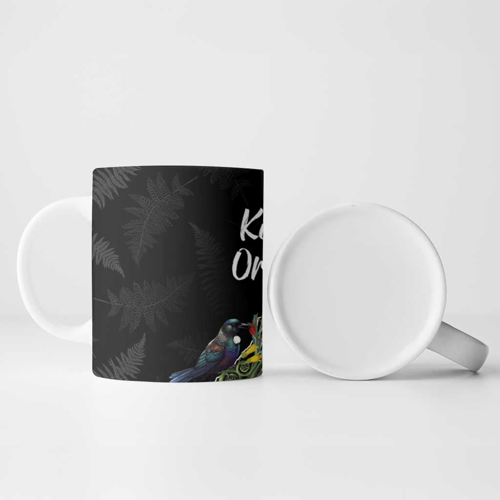 Kia Ora New Zealand Floral Ceramic Mug Black - Aussie Hoodie