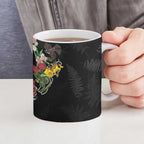 Kia Ora New Zealand Floral Ceramic Mug Black - Aussie Hoodie