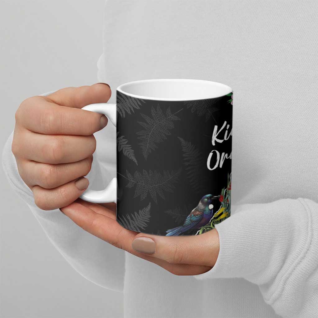 Kia Ora New Zealand Floral Ceramic Mug Black - Aussie Hoodie