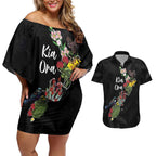 Kia Ora New Zealand Floral Personalized Couples Matching Off Shoulder Short Dress and Hawaiian Shirt Black - Aussie Hoodie