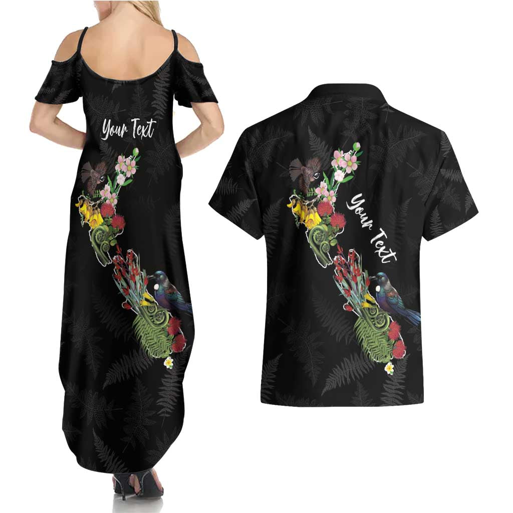 Kia Ora New Zealand Floral Personalized Couples Matching Summer Maxi Dress and Hawaiian Shirt Black - Aussie Hoodie
