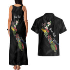 Kia Ora New Zealand Floral Personalized Couples Matching Tank Maxi Dress and Hawaiian Shirt Black - Aussie Hoodie