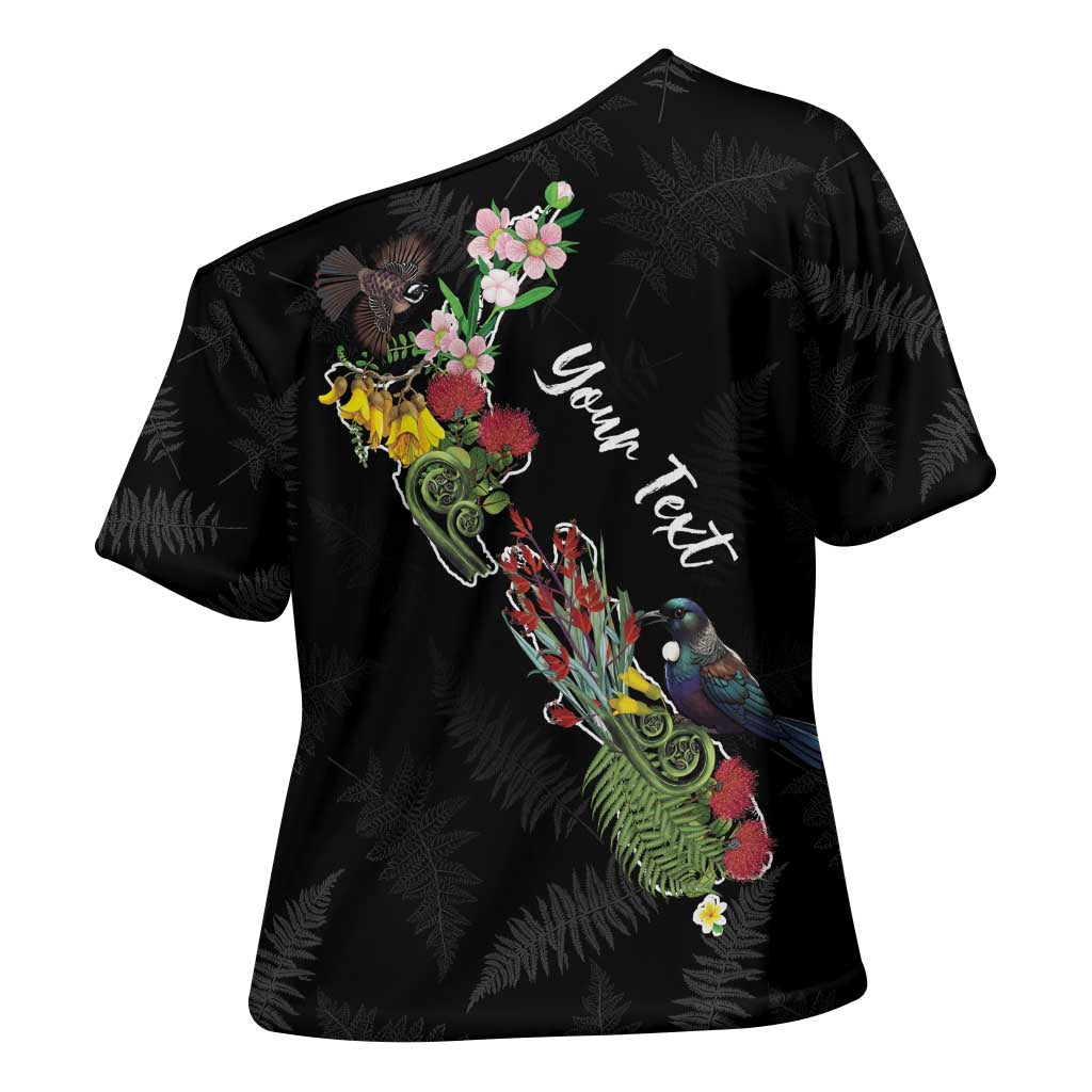 Kia Ora New Zealand Floral Personalized Cross Shoulder Shirt Black - Aussie Hoodie