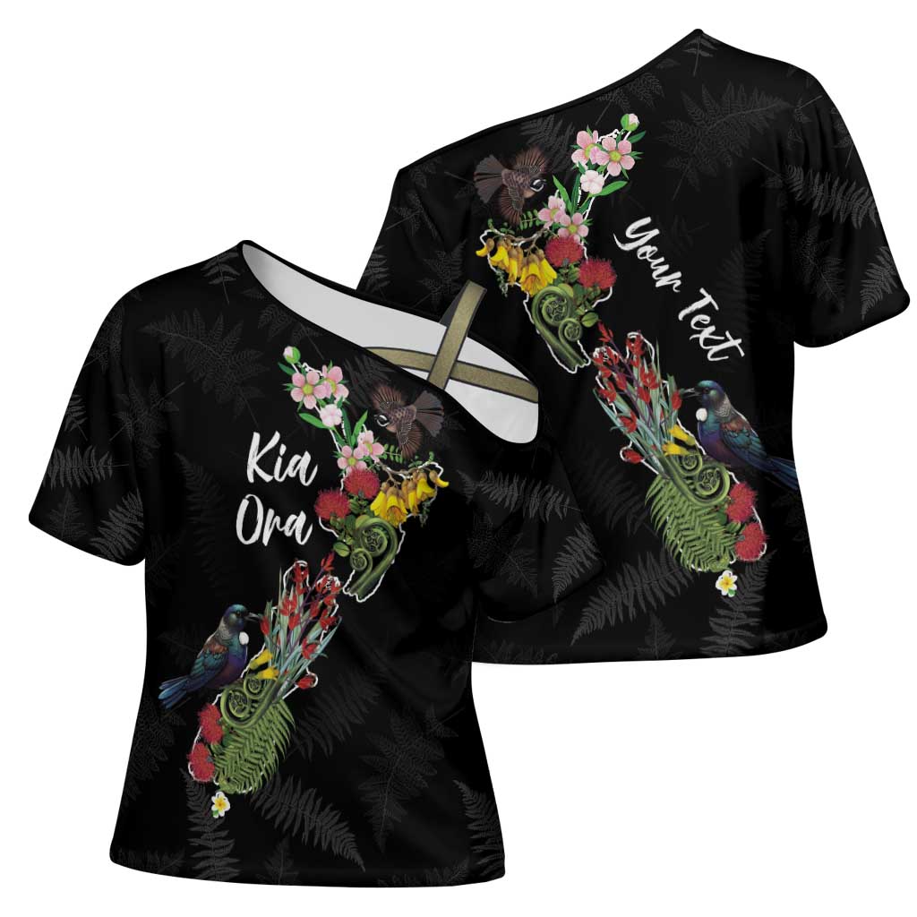 Kia Ora New Zealand Floral Personalized Cross Shoulder Shirt Black - Aussie Hoodie