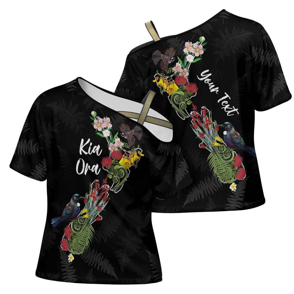 Kia Ora New Zealand Floral Personalized Cross Shoulder Shirt Black - Aussie Hoodie
