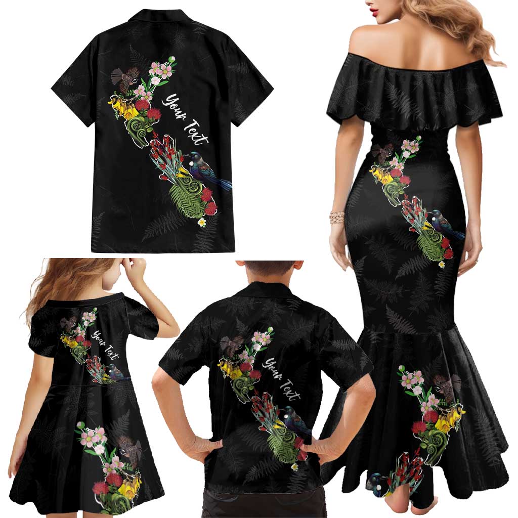 Kia Ora New Zealand Floral Personalized Family Matching Mermaid Dress and Hawaiian Shirt Black - Aussie Hoodie