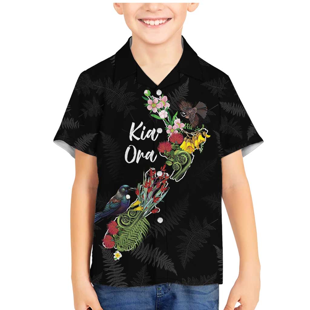 Kia Ora New Zealand Floral Personalized Family Matching Mermaid Dress and Hawaiian Shirt Black - Aussie Hoodie