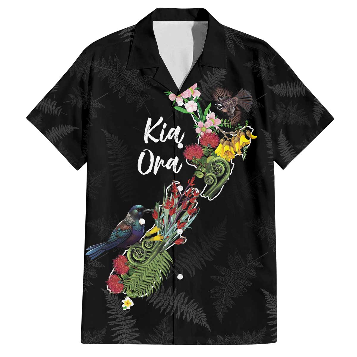 Kia Ora New Zealand Floral Personalized Family Matching Off The Shoulder Long Sleeve Dress and Hawaiian Shirt Black - Aussie Hoodie